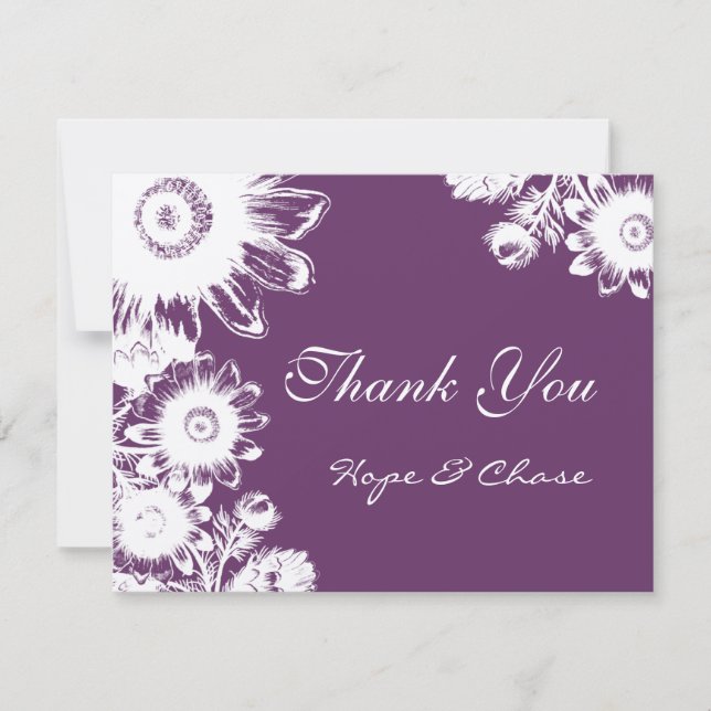 Beautiful Elegant Vintage Purple Floral Thank You Card (Front)