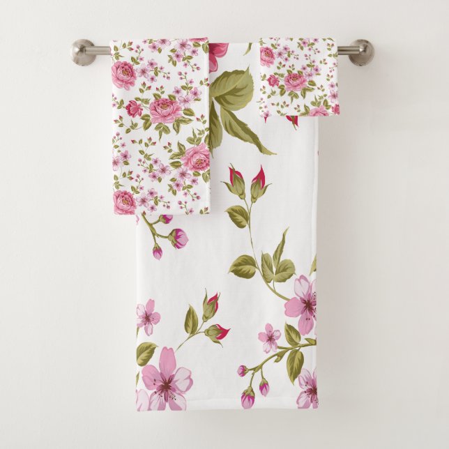 Beautiful elegant vintage roses floral pattern bath towel set (Insitu)