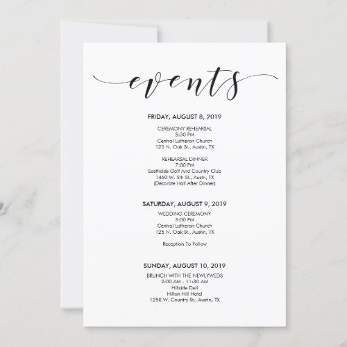 Beautiful Elegant Wedding Timeline Itinerary Card
