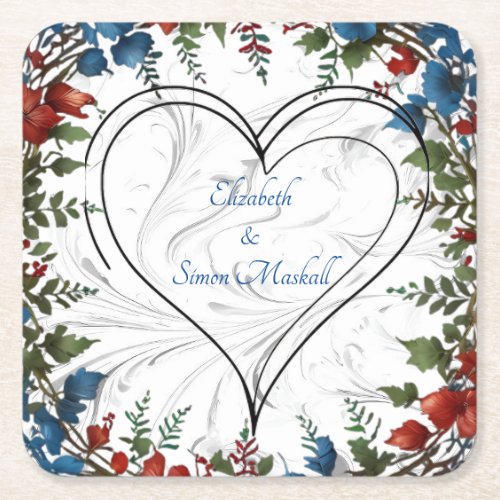 Beautifulelegant  whimsical wedding themed decor square paper coaster