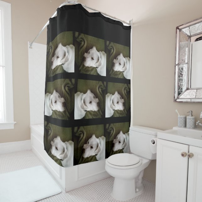 Beautiful Elegant White Labrador Mix Dog Shower Curtain (In Situ)