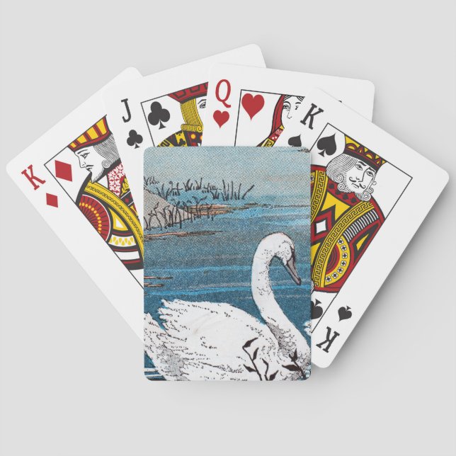 Beautiful Elegant White Swan Swimming in Lake Poker Cards (Back)