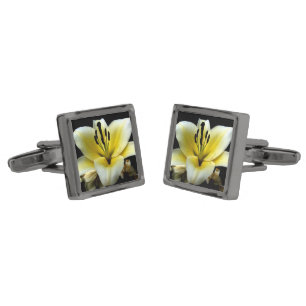 Beautiful Elegant Yellow on Black Flower Cufflinks