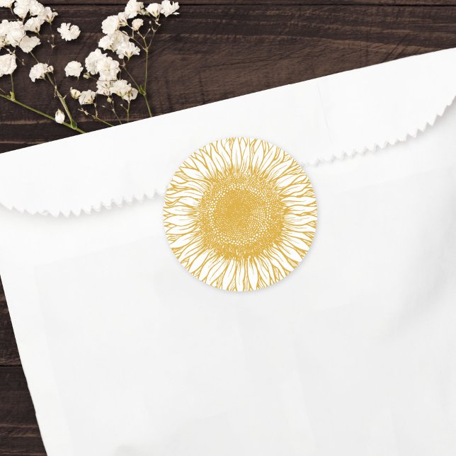 Beautiful Elegant Yellow Sunflower Autumn Wedding  Classic Round Sticker (Creator Uploaded)