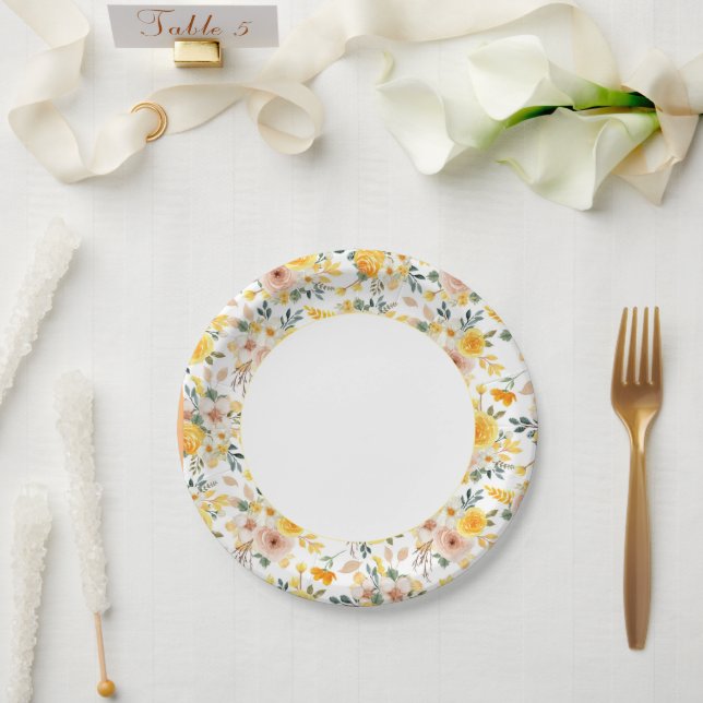 Beautiful elegant Yellow Sunshine floral  Paper Plates (Wedding)
