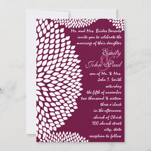 Beautiful Elegant Zinnia Wedding Invitation (Front)