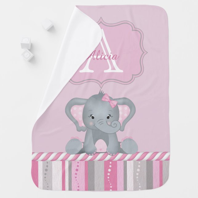 Beautiful Elephant Monogram Baby Blanket (In Situ)