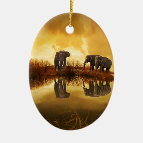 beautiful elephant Thailand sunset Ceramic Ornament