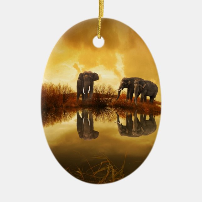 beautiful elephant Thailand sunset Ceramic Ornament (Front)