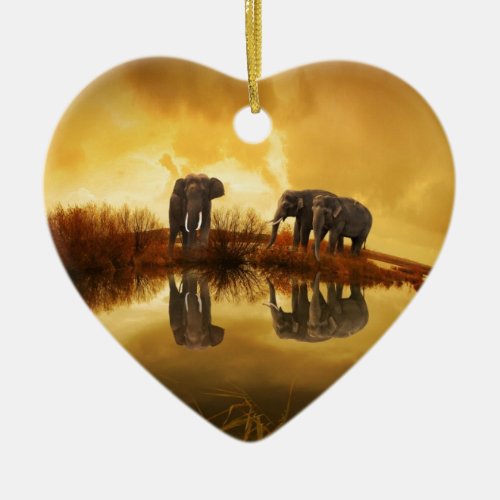 beautiful elephant Thailand sunset Ceramic Ornament