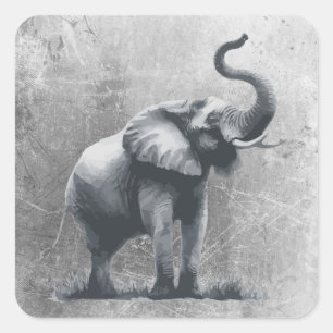 Beautiful Elephant Trunk Raised Animal Art Square Sticker