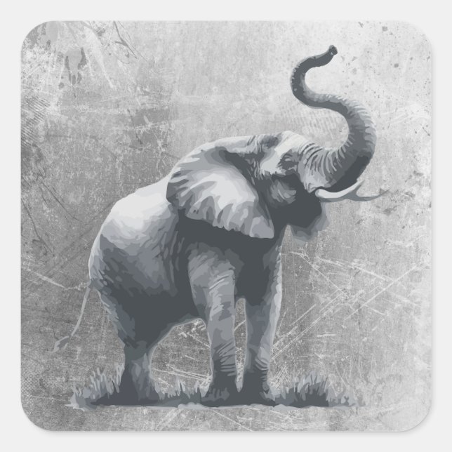 Beautiful Elephant Trunk Raised  Animal Art Square Sticker (Front)