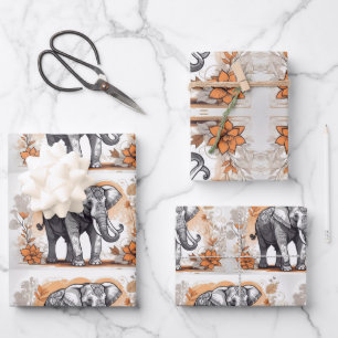 Beautiful Elephant walking in yellow flowers Wrapping Paper Sheets