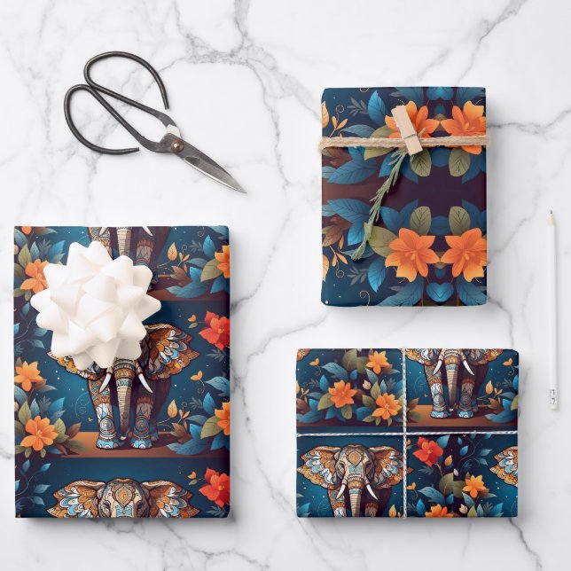 Beautiful Elephant walking in yellow flowers  Wrapping Paper Sheets (Front)