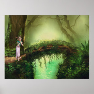 Beautiful Elf Fairy in Fantasy Enchanted Forest Poster