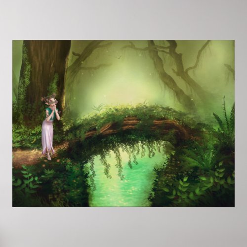 Beautiful Elf Fairy in Fantasy Enchanted Forest Poster