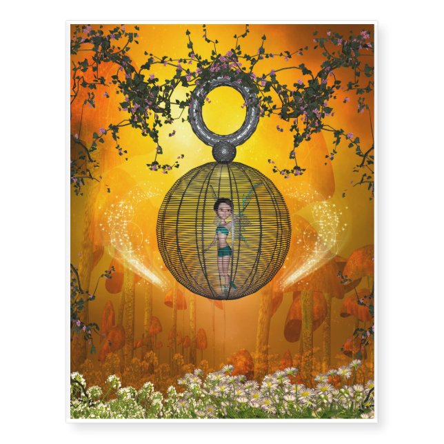 Beautiful elf in a cage temporary tattoos (Front)
