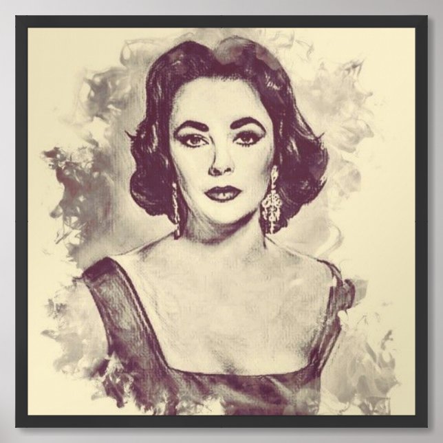 Beautiful Elizabeth Taylor portrait drawing Framed Art (Framed Front)