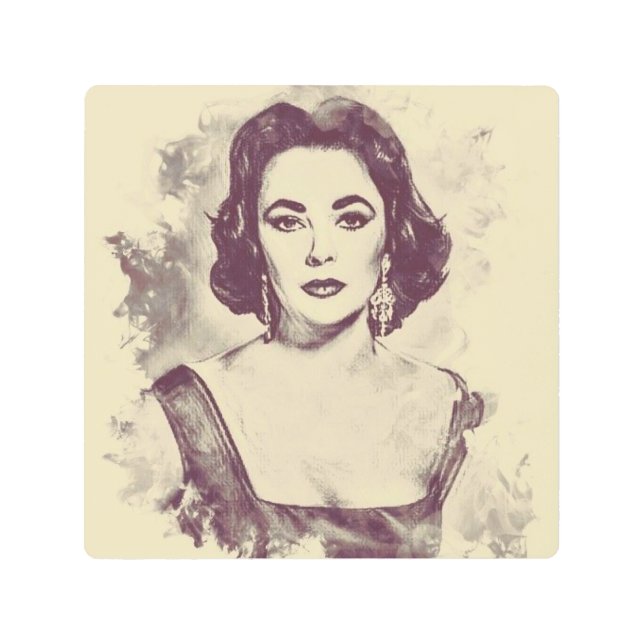 Beautiful Elizabeth Taylor portrait drawing Metal Print (Front)