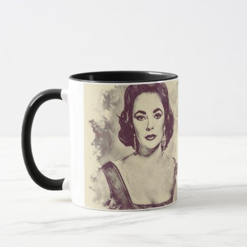 Beautiful Elizabeth Taylor portrait drawing Mug