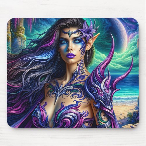 Beautiful Elven Warrior on a Fantasy Beach  Mouse Pad