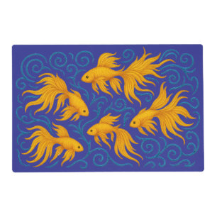 Beautiful embroidered golden fishes placemat