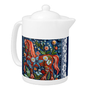 Beautiful Embroidered Horse Teapot