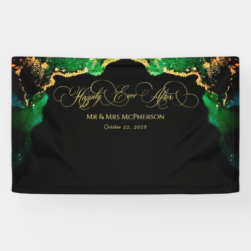Beautiful Emerald Black Gold Wedding Backdrop Banner