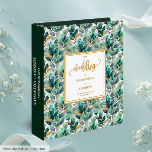 Beautiful Emerald Gold Greenery Wedding Album 3 Ring Binder
