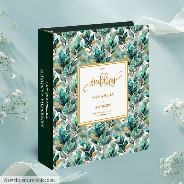 Beautiful Emerald Gold Greenery Wedding Album 3 Ring Binder (Beautiful Emerald Gold Greenery Wedding Album 3 ring binder)