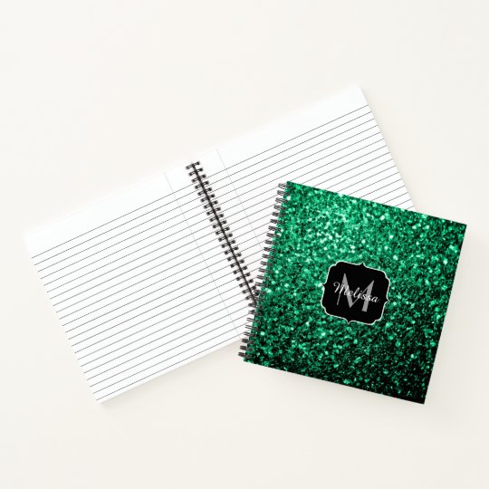 Beautiful Emerald Green glitter sparkles Monogram Notebook | Zazzle.com