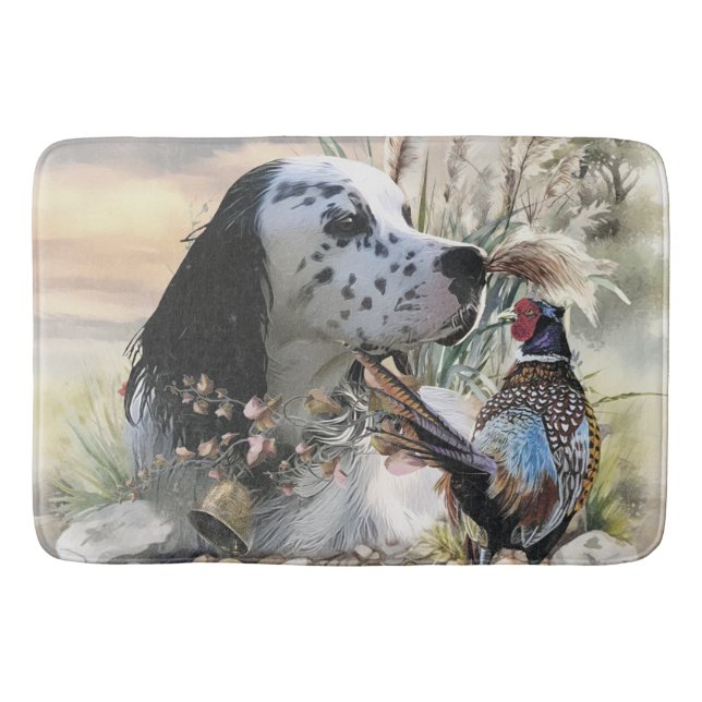 Beautiful English Setter with Pheasant ,  Art  Bath Mat (Front)