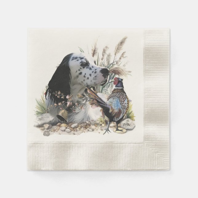 Beautiful English Setter with Pheasant ,  Art  Napkins (Front)