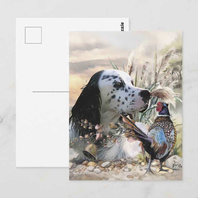 Beautiful English Setter with Pheasant ,  Art  Postcard (Front/Back)
