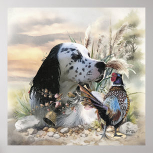 Beautiful English Setter with Pheasant ,  Art  Poster