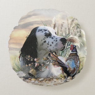 Beautiful English Setter with Pheasant ,  Art  Round Pillow