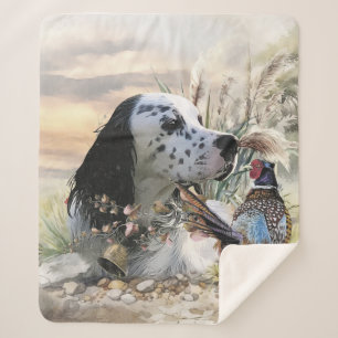 Beautiful English Setter with Pheasant , Art Sherpa Blanket