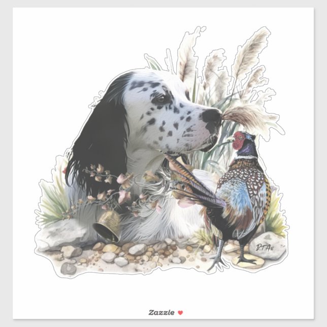 Beautiful English Setter with Pheasant ,  Art  Sticker (Sheet)