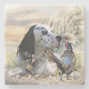 Beautiful English Setter with Pheasant ,  Art  Stone Coaster