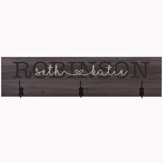 Beautiful Engraved Cursive Script Wooden Coat Rack (Front)