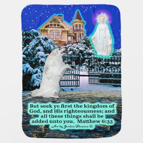 Beautiful Eskie and Angel Scripture Matthew 633  Baby Blanket