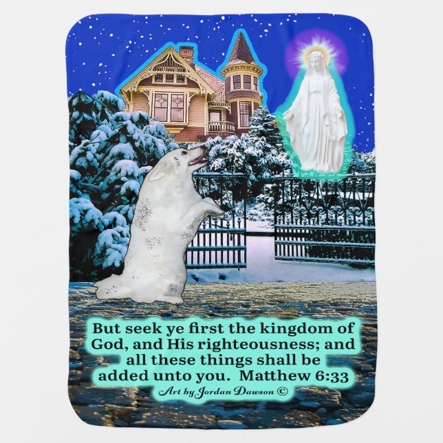Beautiful Eskie and Angel Scripture Matthew 6:33  Baby Blanket (Front)