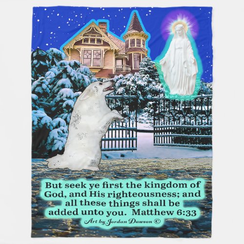 Beautiful Eskie and Angel Scripture Matthew 633  Fleece Blanket