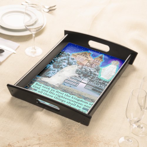 Beautiful Eskie and Angel Scripture Matthew 633 Serving Tray