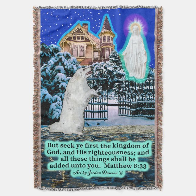 Beautiful Eskie and Angel Scripture Matthew 6:33  Throw Blanket (Front Vertical)