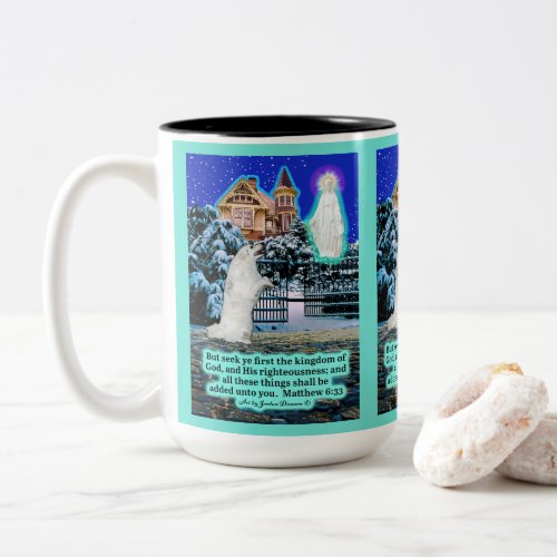 Beautiful Eskie and Angel Scripture Matthew 633  Two_Tone Coffee Mug