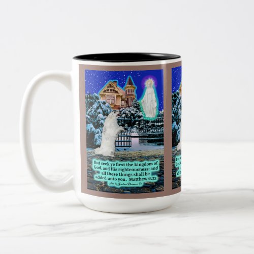 Beautiful Eskie and Angel Scripture Matthew 633  Two_Tone Coffee Mug