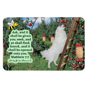 Beautiful Eskie and Orchard Scripture Matthew 7:7 Magnet