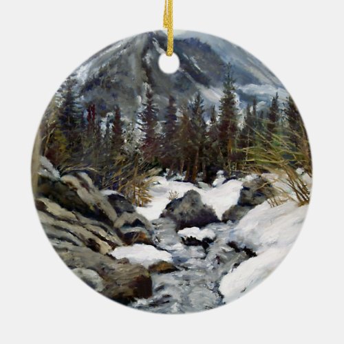 Beautiful Estes Park Colorado Winter Stream Ceramic Ornament