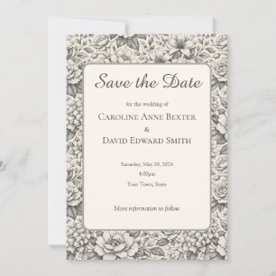 Beautiful Etched Charcoal Colored Flowers Classic Invitation